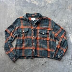 American Eagle Outfitters Plaid Flannel Shirt Women's M Cropped Button Down